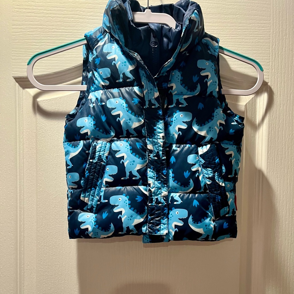 Car seat safe Blue Dinosaur Puffer Vest